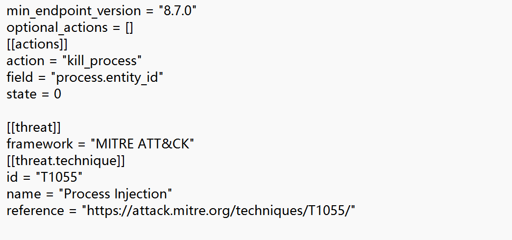 Elastic kill_process response action bound to process.entity_id